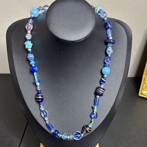 Vintage Glass Blue Funky Beaded Necklace